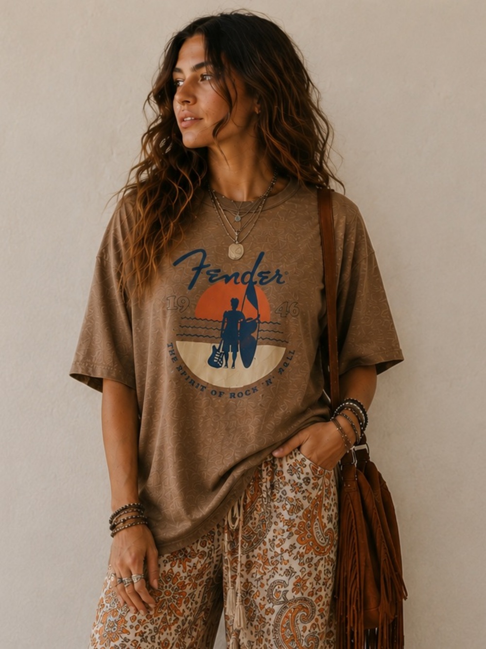 FENDER Brown Sunset Spirit of Rock n Roll Surfboard T-Shirt large Unisex
NWT